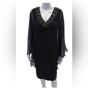 Rickie Freeman forTeri Jon Womens Sheer Sleeves Beaded Shift Dress